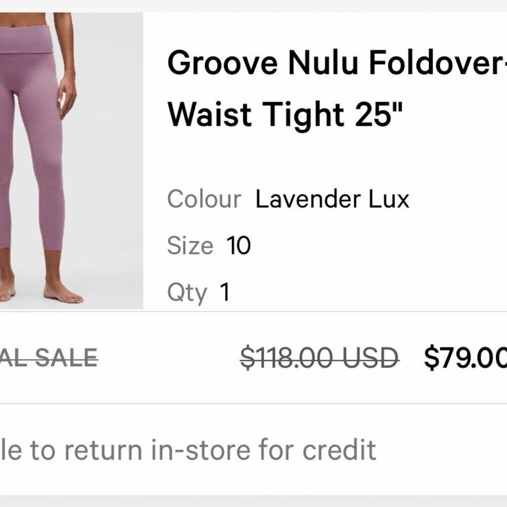 Lululemon Groove Nulu Foldover-Waist Tight 25” – Lavender Lux Size 10